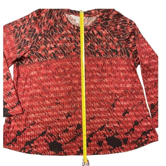 REBECCA MALONE PLUS-SIZE Women's Top Size 2X Red Black Scoop Neck Long Sleeves - Picture 9 of 12